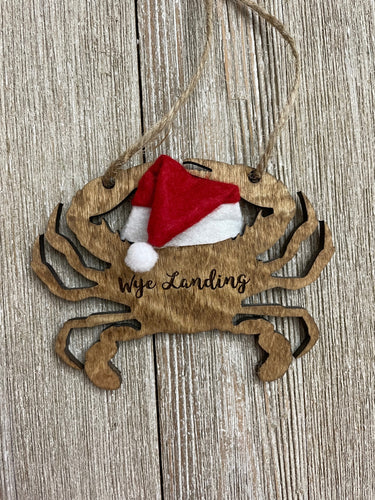 Custom Crab Christmas Ornament with Santa Hat