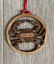Load image into Gallery viewer, Wood Maryland Crab Christmas Ornament Personalized

