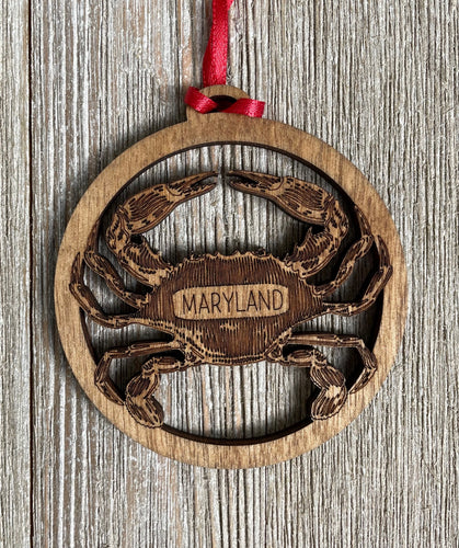 Wood Maryland Crab Christmas Ornament Personalized