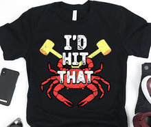 Load image into Gallery viewer, Maryland Crab Shirt with a steamed blue crab with mallets - Black
