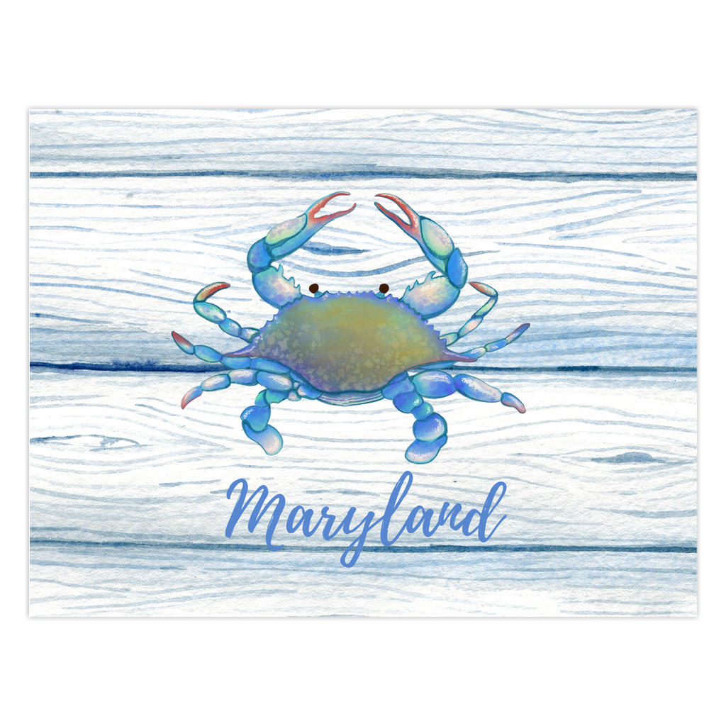 Maryland Blue Crab Note Card with Wood Background