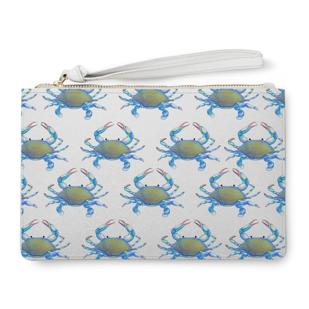 Clutch Purse with Wristlet Strap - Blue Crab Pattern
