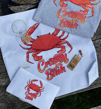Load image into Gallery viewer, Crabby Bitch Shirt, Tote Bag, Wine Charm, Make Up Bag, and Key Chain
