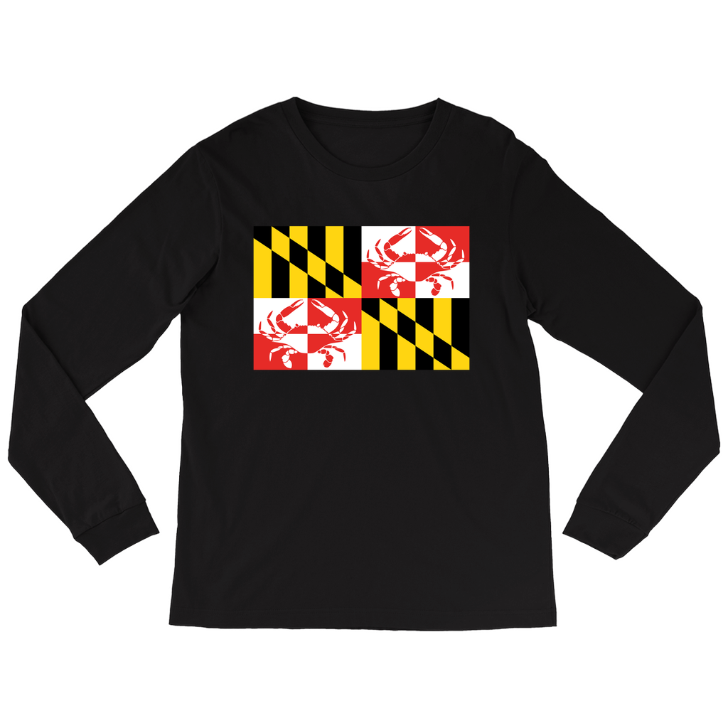 Maryland Flag with Crabs in the Design - Long Sleeve Shirt Black