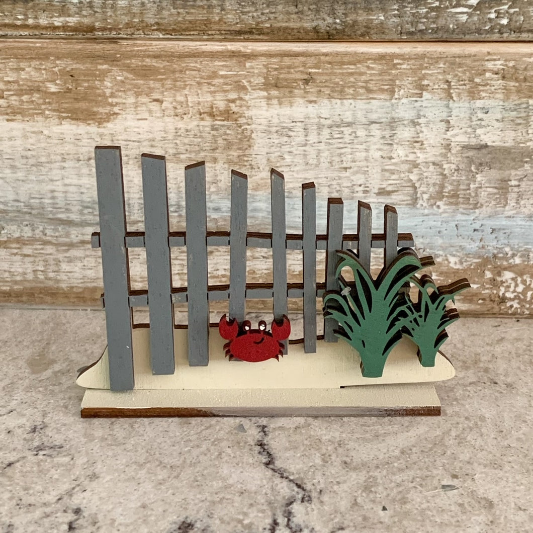 Beach Fence with Marsh Grass and Crab Tiered Tray Set