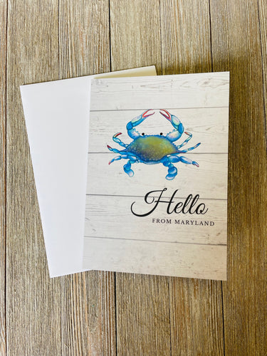 Hello From Maryland Card - Blue Crab Card