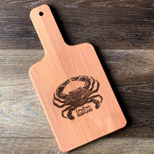 Load image into Gallery viewer, crab cutting board cheese board bar board personalized with town and state
