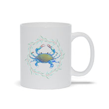 Load image into Gallery viewer, White Coffee Mug with a Watercolor Maryland Blue Crab
