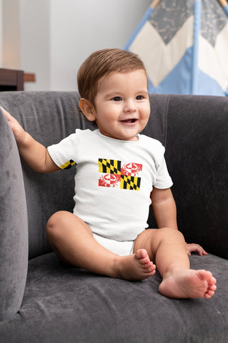 Maryland Flag and Blue Crab Onesie Body Suit